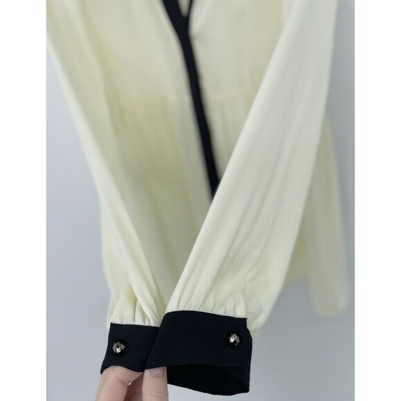 Chloe K Women’s Ivory Sheet Black‎ Collared Blouse Size M Preppy Gothic Feminine - Picture 5 of 10